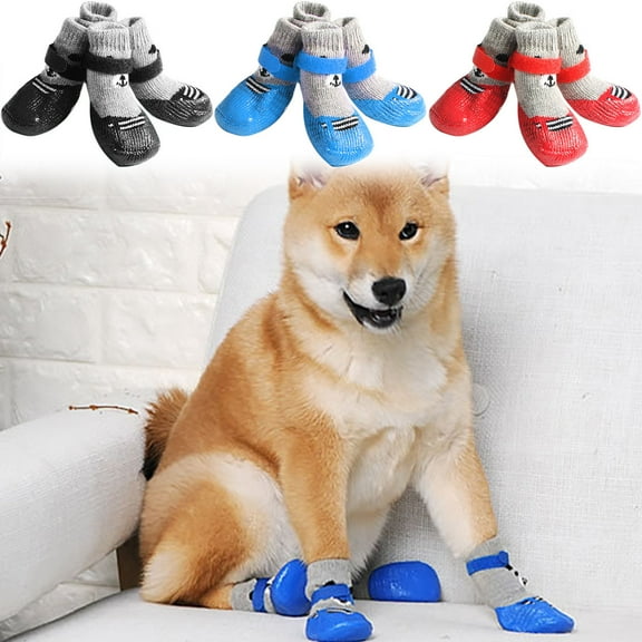 Meidiya 4Pcs/Set Dog Cat Boots Shoes Socks with Adjustable Waterproof Breathable and Anti-Slip Sole Soft Cozy All Weather Protect Paws