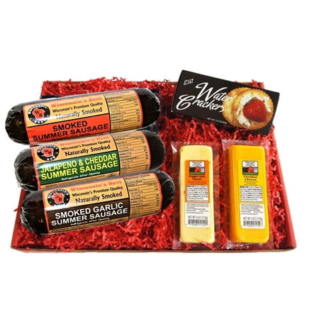 wisconsin's best snacker gift basket with cheeses and summer sausages made in wisconsin, 6 (Wisconsin's Best & Wisconsin Cheese Company Premium Sampler Gift Basket)
