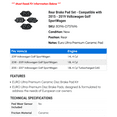 thumbnail image 2 of Rear Brake Pad Set - Compatible with 2015 - 2019 Volkswagen Golf SportWagen 2016 2017 2018, 2 of 2
