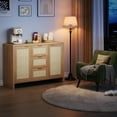 thumbnail image 3 of 47" Modern Buffet Cabinet Sideboard, Boho Rattan Credenza Console Table with Drawers & Doors for Entryway, Living Room, 3 of 12