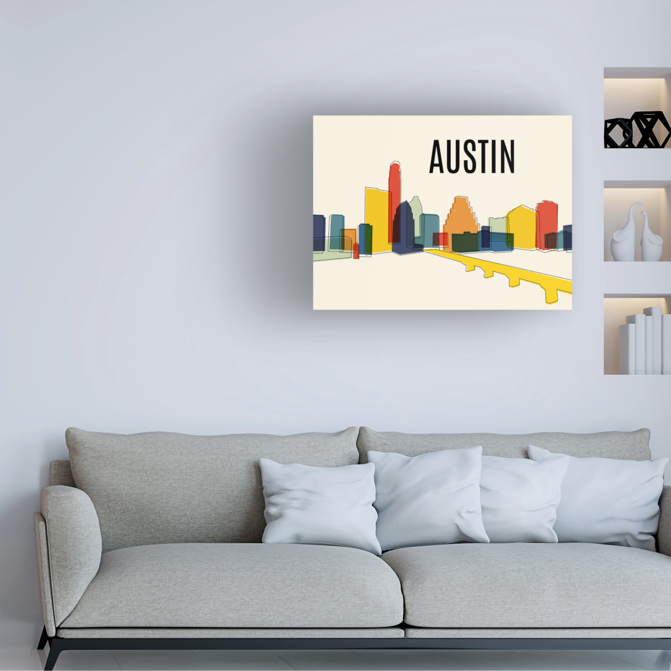 Canvas Wall Art - Tom Quartermaine 'Austin Mid Century Modern Cityscape' Wall Art for Living Room, Bedroom, or Office Décor by Trademark Fine Art - 47 x 35 Inches