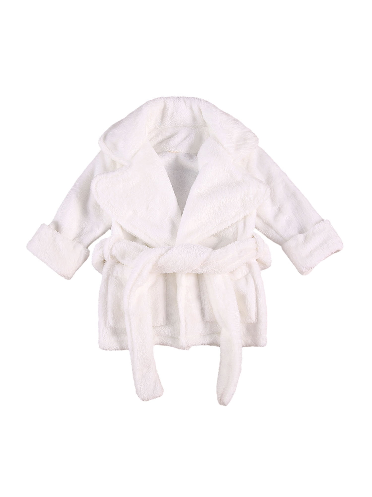 COUTEXYI Baby Boy Girls Flannel Bathrobe Ultra Soft Solid Color Long Sleeve  Lapel Design Robe with Belt and Pocket 