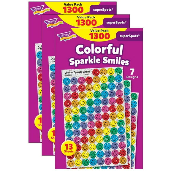 TREND Colorful Sparkle Smiles superSpots Value Pack, 1300 Per Pack, 3 Packs