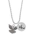 thumbnail image 1 of Delight Jewelry Silvertone Angel with Heart Silvertone Script Initial Disc - K - Charm Necklace, 20"+3", 1 of 4