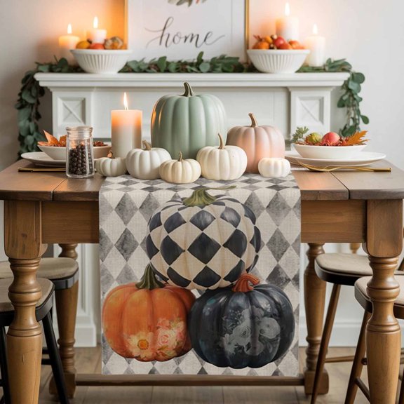 Fall Thanksgiving Cotton Linen Table Runner, Washable Table Runners for Kitchen, Dining Room, Holiday, Home Party Table Decor, 13x60 Inches