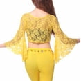 thumbnail image 4 of Qulqfy Flare Sleeve Bolero Shrug Women Tie Front Sheer Lace Latin Dance Yellow Cardigans Women Flowy Tops, 4 of 7