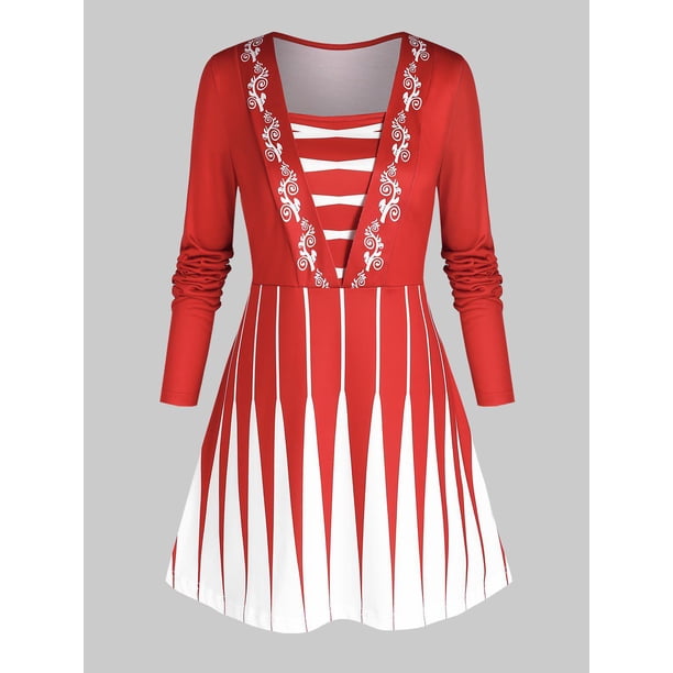 Talla grande impresa una línea de camiseta de manga larga Rosegal Mangas largas de talla grande