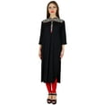 thumbnail image 6 of Bimba Women Straight Black Kurta Kurti w/ Contrast Yoke Classic Indian Clothing, 6 of 7