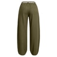 thumbnail image 4 of Women Solid Drawstring High Waist Loose Wide Leg Casual Pants, Side Pockets Daily Long Trousers for Hang-out Green M(M), 4 of 9