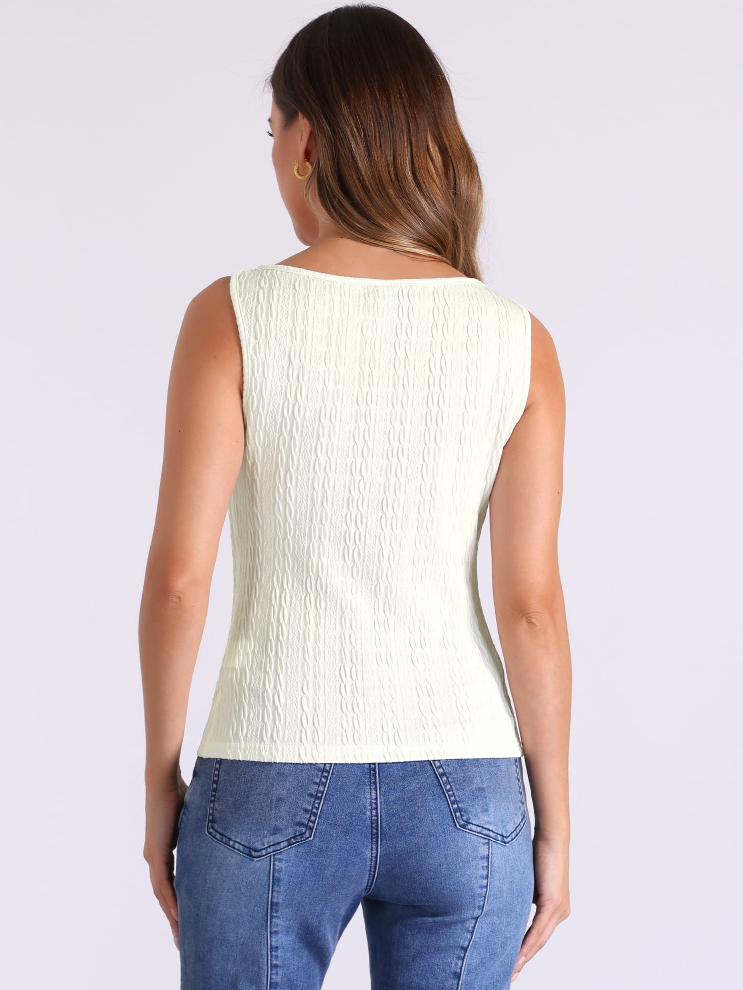 DARING DIVA Women's Knit Sleeveless Boat Neck Fitted Textured Tank Top L Beige