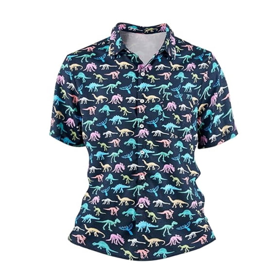 CONZONE Men's Polo Shirt Short Sleeve Casual Polo Shirt for Men Dinosaur Graphic Breathable Slim Fit Cozy Summer Golf Shirts