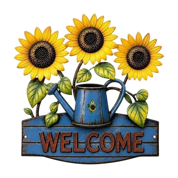Iron Sunflower Wall Hanging Plaque 11.81x11.81in Vintage Farmhouse Welcome Sign for Store Door Garden Fence Porch Decor