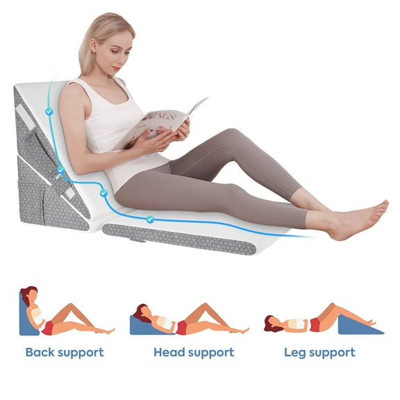 MOONORAH Bed Wedge Pillow - Adjustable Highly Sponge Post-Surgery Pillow for Back, Leg & Knee Pain, Acid Reflux & Snoring Relief - Orthopedic Support for Sleeping, White