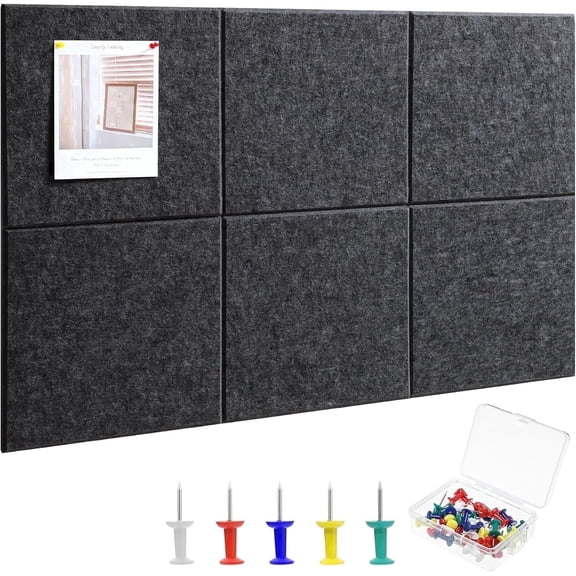 Hapric Large Cork Board for Wall 36" x 24", 6 Pack Black Felt Board Tiles with 30 Pcs Pushpins