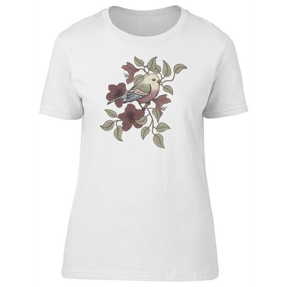 Beautiful Hibiscus Flowers Bird T-Shirt Women -Image by Shutterstock, Female Large