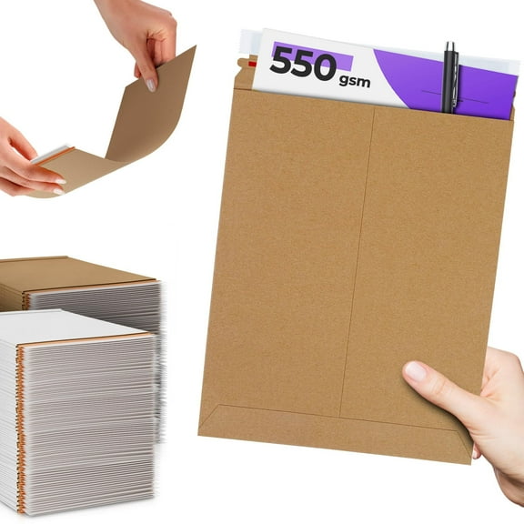 Brown Paperboard Rigid Mailers, Stay Flat Self Seal, 100 Count, 9.75 x 12.25 in