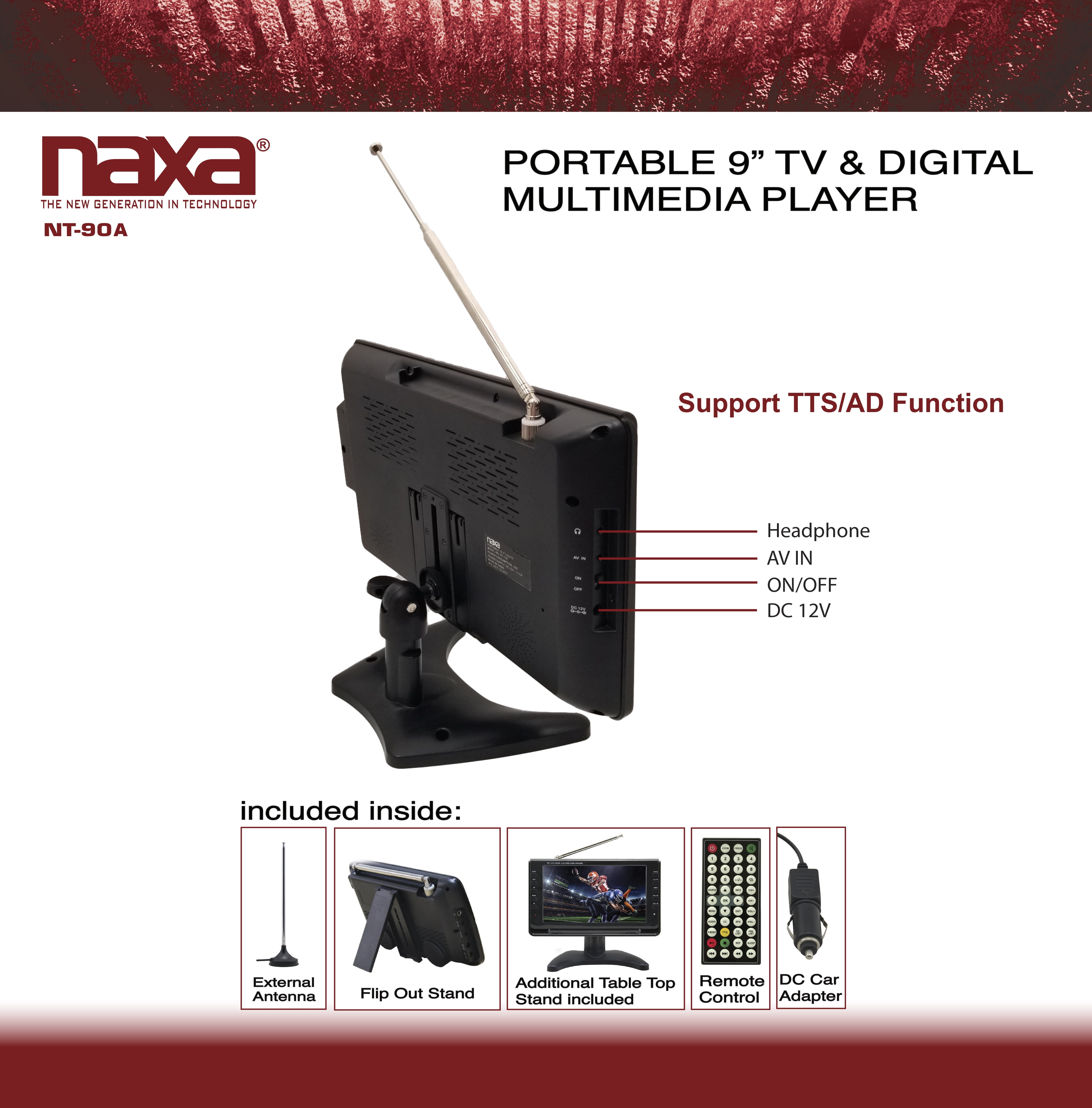 NAXA Electronics NT-90 9-inch Portable TV & Digital Multimedia