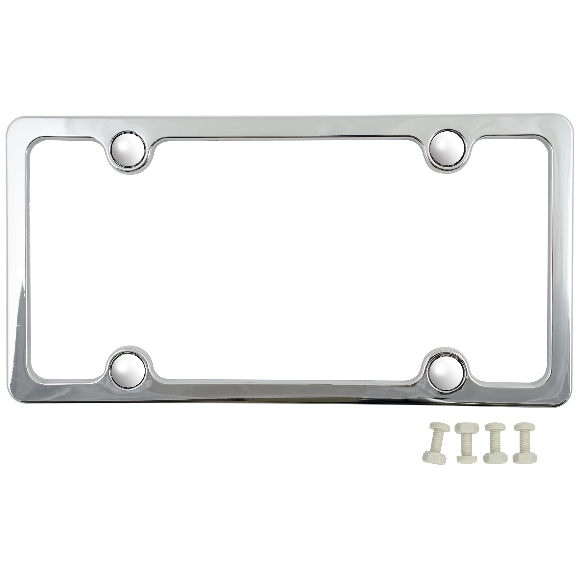 1* CHROME STAINLESS STEEL METAL LICENSE PLATE FRAME & TAG COVER SCREW CAPS