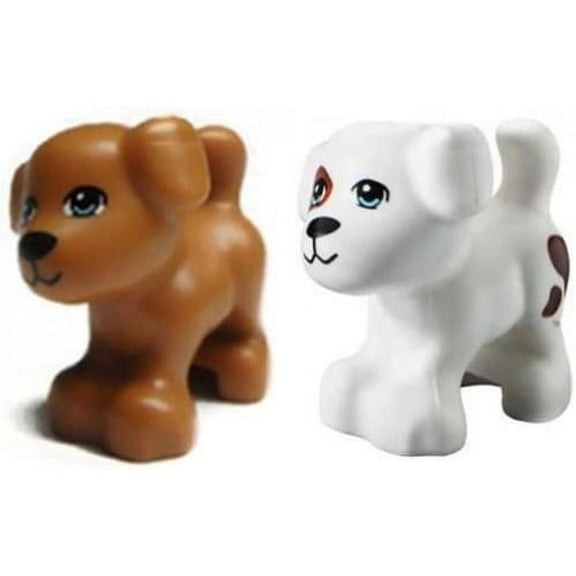 LEGO 2 pcs Friends LOT Brown Dog & White Dog with Spots Animal Pet Shop Minifigure Minifig Figure Cute Doggy Puppy Pair