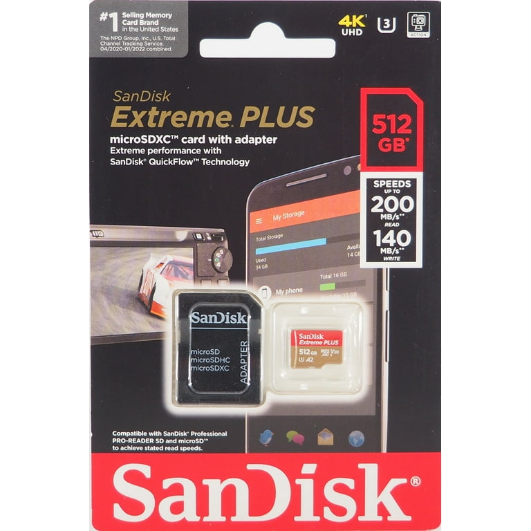 SanDisk 512GB Ultra microSDXC UHS-I Memory Card with Adapter - 120MB/s,  C10, U1, Full HD, A1, Micro SD Card - SDSQUA4-512G-GN6MA