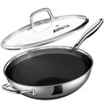 thumbnail image 1 of Wok Pan XOHUYD de acero inoxidable de 33 cm con tapa para estufa de inducción, 1 of 8