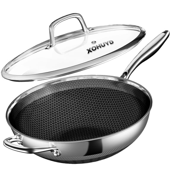 Wok Pan XOHUYD de acero inoxidable de 33 cm con tapa para estufa de inducción
