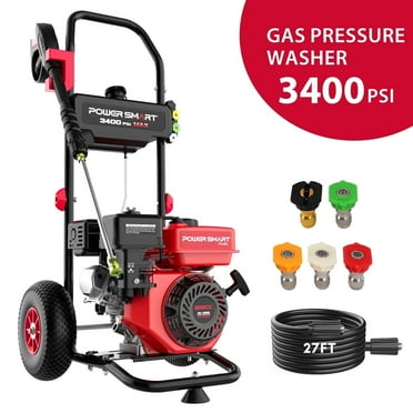 PowerSmart Gas Pressure Washer, 212cc, 3400PSI, 2.5GPM, 10-inch Wheel, for Cars/ Fences Cleaning