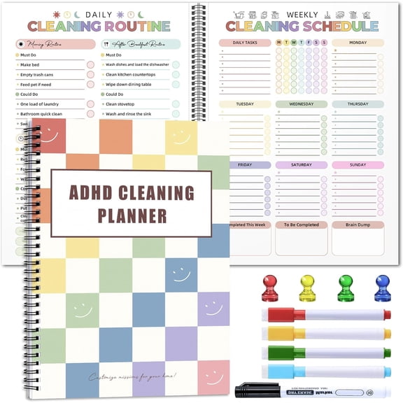 ADHD Cleaning Planner- ADHD Cleaning and Organizing Planner- Reusable for Adults Women with Cleaning Schedule, Checklist - Daily Weekly Monthly Organizer Notebook for Focus Productivity