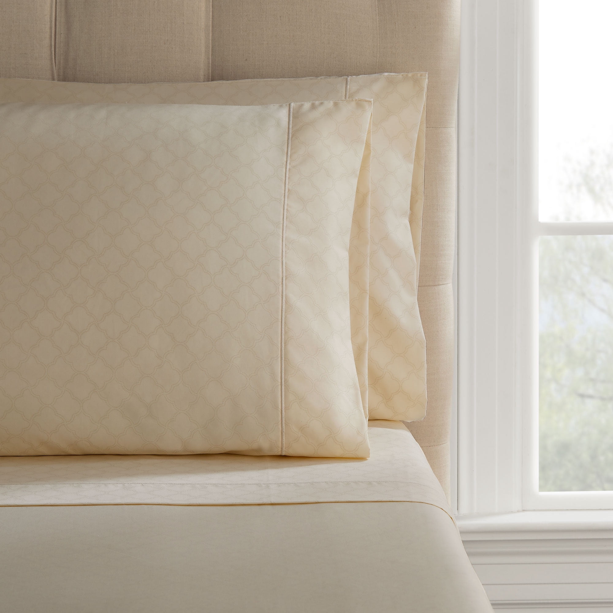 Hotel Style 4 Piece 600 Thread Count Cream Ogee Egyptian Cotton Bed Sheet Set, Queen
