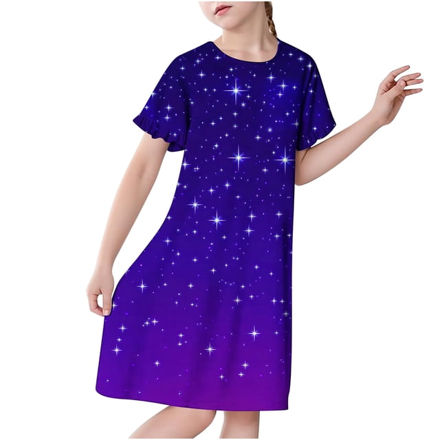 RXIRUCGD 2025 Vêtements d'Été pour Enfants 3-12 Ans Mode Imprimée Pyjama Rêveur Mi-Mollet Chemise de Nuit