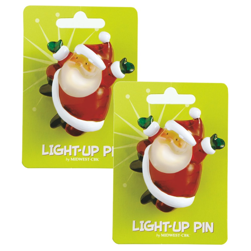Lights Up Santa Claus Christmas Fun Pins Set of 2