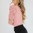 thumbnail image 4 of Long Sleeve Lace Shirts Round Neck Tunic Shirts Rib Knit Hollow Out Slim Fit Blouses 2025 Casual Pullovers Pink,S, 4 of 6