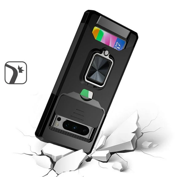 For Google Pixel 8 Pro 5G Hybrid Wallet with Ring Stand & Slide Camera, Credit Card Holder, Hard TPU Military Grade Cover ,Xpm Phone Case [ Black ]