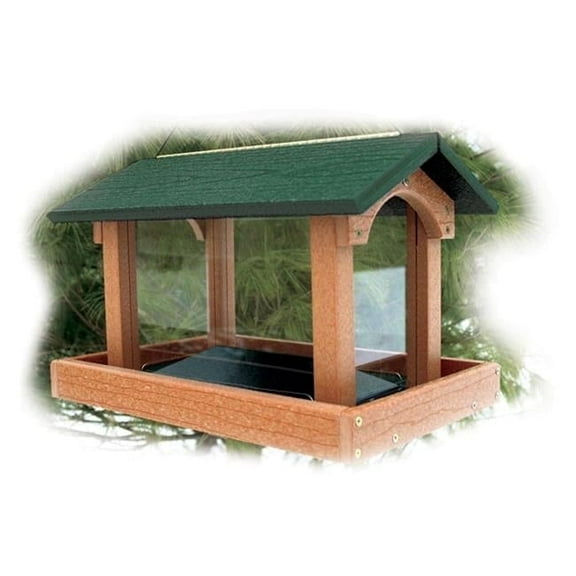 WoodLink Large 4-Perch Hopper Recycled Plastic Hopper Bird Feeder with Roof, Green, 8.8 qt Capacity