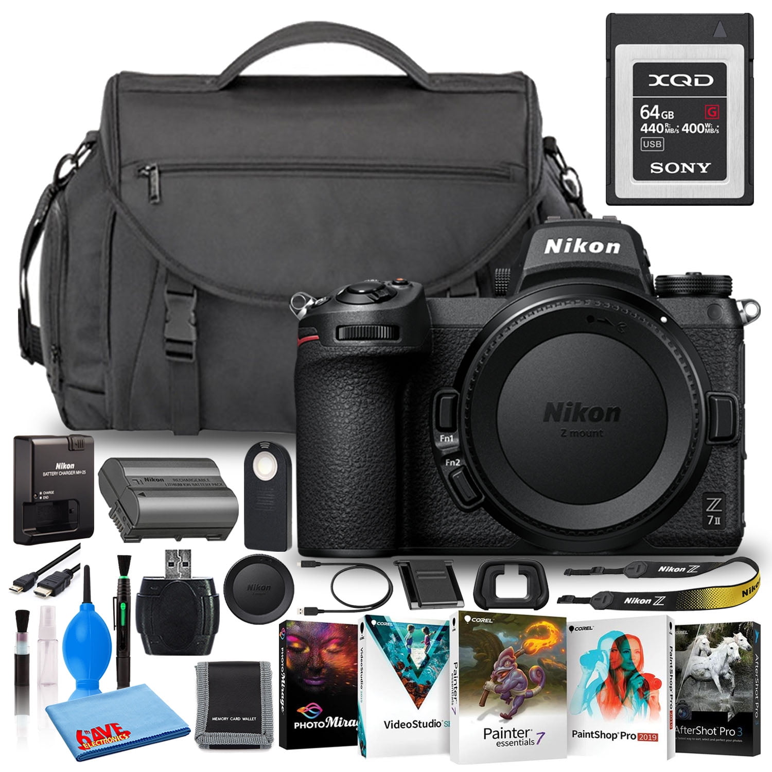 Nikon Z 7II Mirrorless Camera Body Bundle with 64GB XQD Card Camera Bag & Photo Software (International Model)
