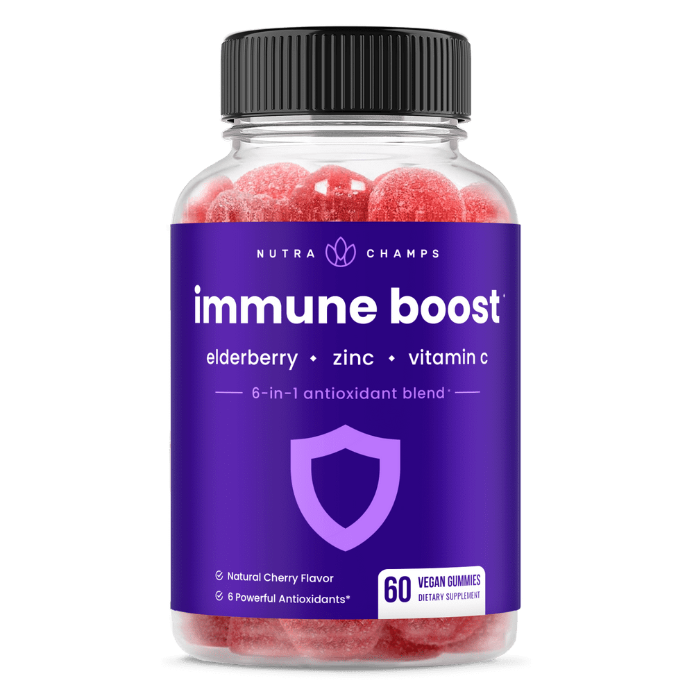 NutraChamps Immune Boost Gummies for Kids & Adults - Powerful Immune Defense 6-in-1 Immunity Booster Support - Elderberry, Vitamin C, Zinc, Echinacea, Ginger - Vegan Gummy Supplement - 60 Count