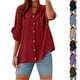 thumbnail image 1 of Conjuntos de maestra/o,Camisa de mezcla de lino para mujer, túnica con cuello en V y manga 3/4, tela de poliéster, blusa informal de gran tamaño para el hogar, sopatenor, 1 of 8