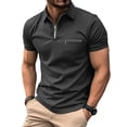 thumbnail image 1 of ZAXARRA Polo d'Été à Fermeture à Glissière 1/4 pour Hommes, Couleur Unie Manches Courtes Col Rabattu Hauts Amples Chemise de Sport Décontractée, 1 of 6
