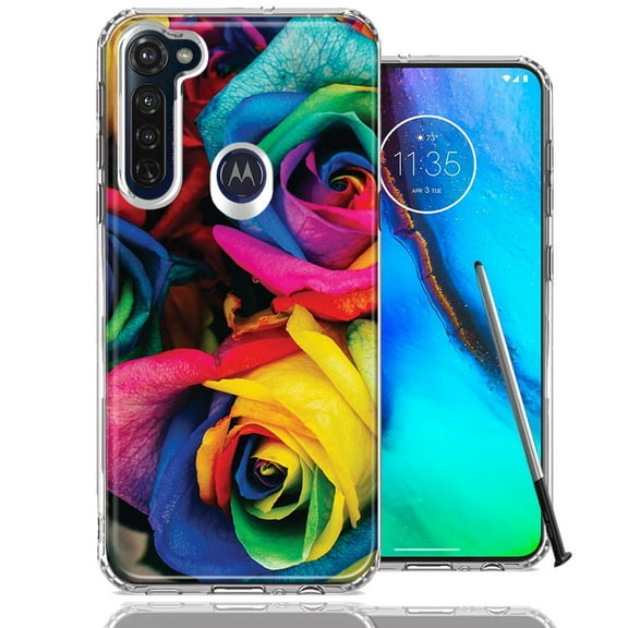 MUNDAZE For Motorola Moto G Stylus Colorful Roses Design Double Layer Phone Case Cover