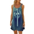 thumbnail image 1 of VEKDONE Robe Maxi à Imprimé Mode pour Femmes Été Aguichant à Dos Nu Hawaïenne de Plage Robe Décontractée Coupe Ample Évasée Robes d'Été Col Rond Robes Plissées Bleu Marine m, 1 of 5