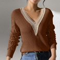 thumbnail image 1 of MKLEKYY Neck Sweater Women Womens Lapel V Neck Color Block Striped Sweaters Drop Shoulder Long Sleeve Pullover Tops, 1 of 1