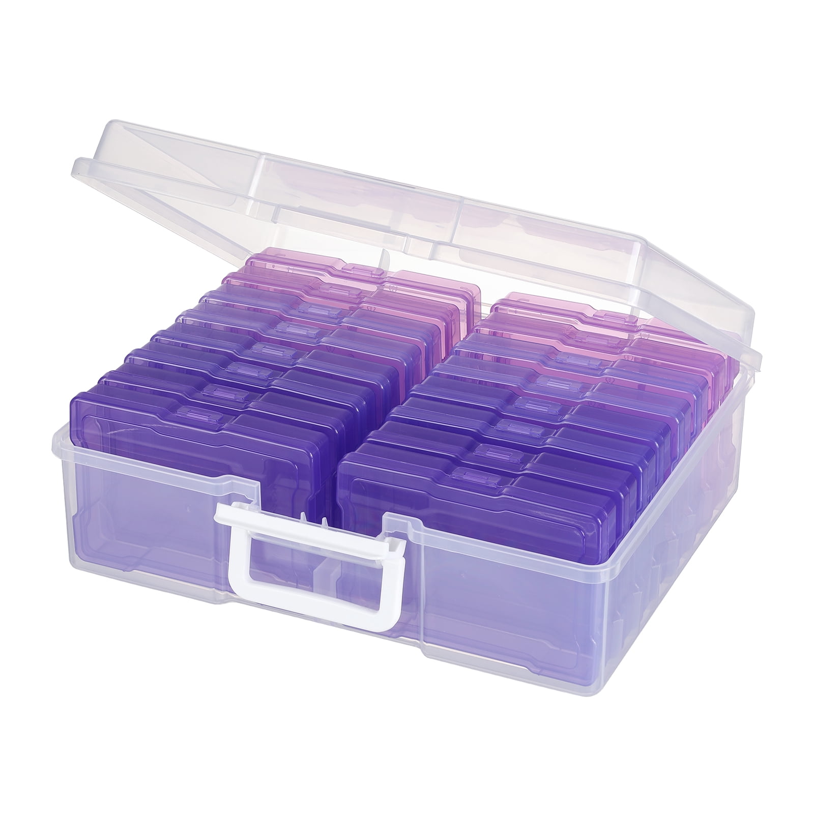 Novelinks Photo Storage Box with 16 Inner 4" x 6" Photo Case Organizer Box and Craft Keeper with handle for Photo Puzzles Cards Seed Packets,4 Purple Colors