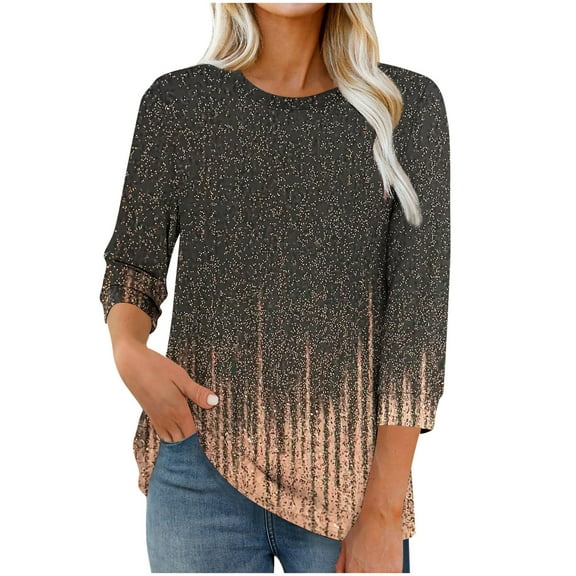Womens 3/4 Sleeve Tops Crew Neck Floral Print Fall Blouse Casual Loose Tunic Tee Tops