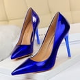 thumbnail image 3 of Zapatos de tacón alto y delgado para mujer, estilo de tacón de metal, superbrillante, de piel lacada, con boca poco profunda y punta puntiaguda, sexys, para discoteca, 3 of 5