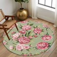 thumbnail image 2 of Round Rugs 5Ft, Flowers Vintage Round Area Rug Washable Indoor Throw Carpet, Green Leaves Pastoral Floral Country Soft Non Slip Circle Rug for Cabinet Bathroom Home Decor Aesthetic, 2 of 8