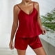 thumbnail image 4 of Conjunto de pijama sexy con cuello en V y encaje para mujer: conjunto de pantalones cortos de color liso, material de poliéster, tallas S-XXL, dos piezas (top y pantalones), 4 of 7