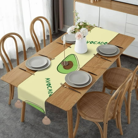 

Green Avocado Table Runner Imitation Linen Table Runner With Khaki Tassels For Party And Dining Room 14 x 60