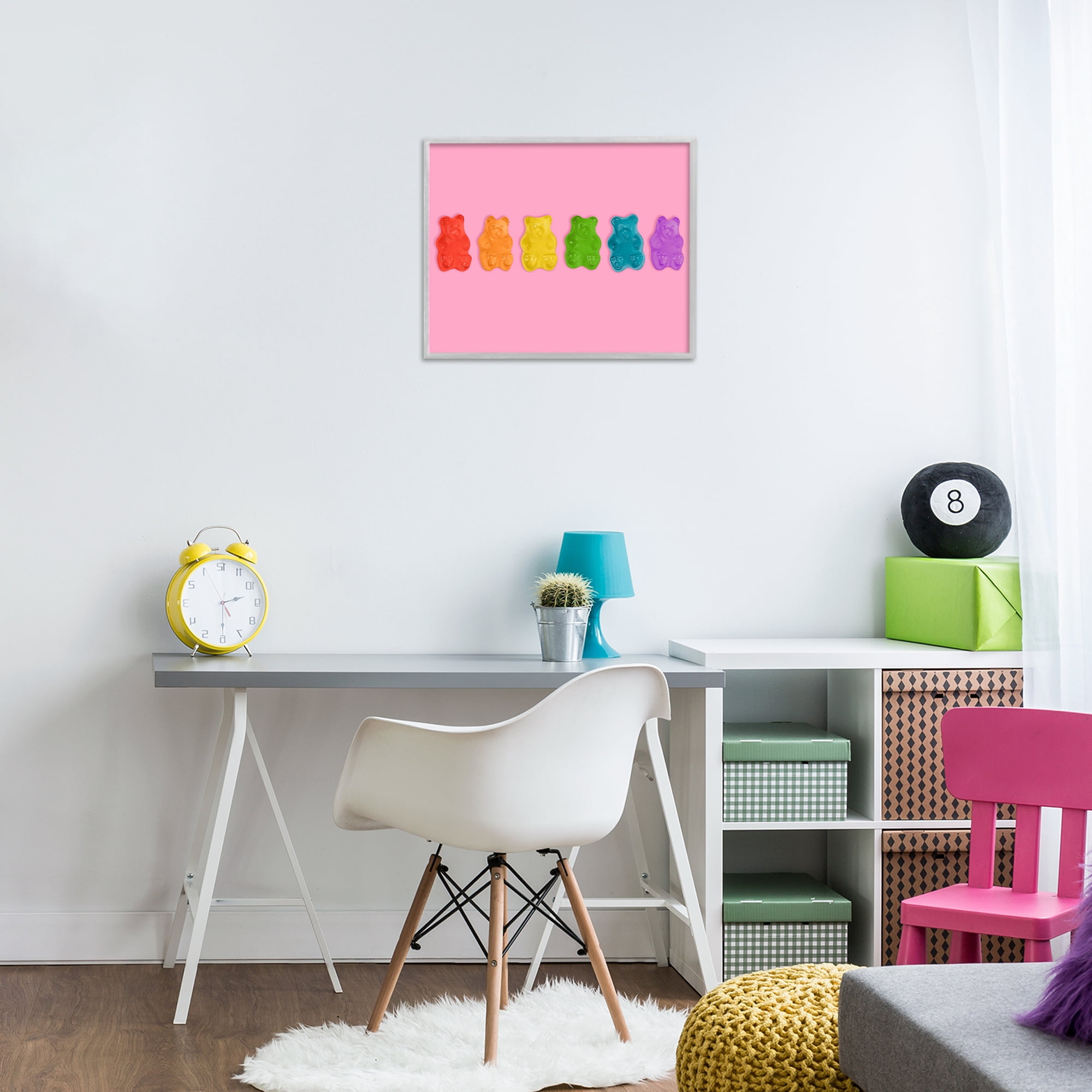Stupell Industries Rainbow Gummy Bears on Pink Gray Framed Giclee Art, design by LISH Creative