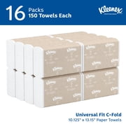 Kleenex Professional Universal C-Fold Folded Paper Towels, Bulk (01500), Absorbent, White (150 Sheets/Pack, 16 Packs/Case, 2,400 Sheet Total)