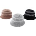 thumbnail image 3 of LinYooLi Bucket Hat for Women Knitted Plush Fisherman Hat Ear Protection Warm Bowler Hat Fashion Color Block Arrow Design, 3 of 8